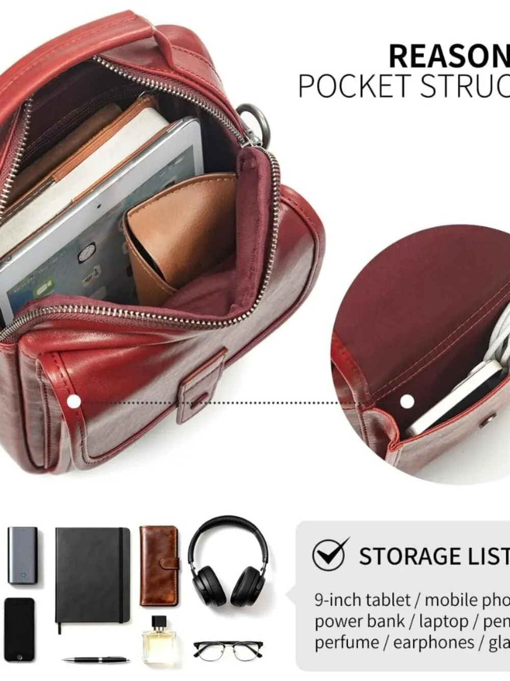 Men's Maroon Leather Shoulder Sling Travel Crossbody Stylish Magnetic Buckle Bag